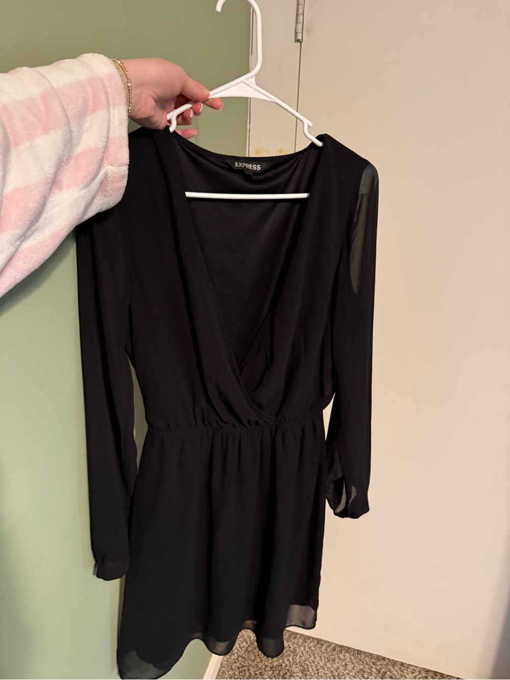 Express Black Long Sleeve Wrap-Front Mini Dress